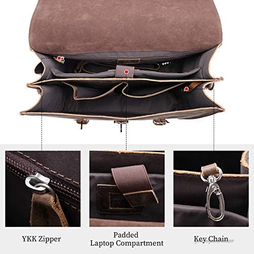 Texbo Men's Thick Cowhide Leather 16 Inch Laptop Shoulder Messenger Bag Briefcase Tote