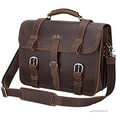 Texbo Men's Thick Cowhide Leather 16 Inch Laptop Shoulder Messenger Bag Briefcase Tote