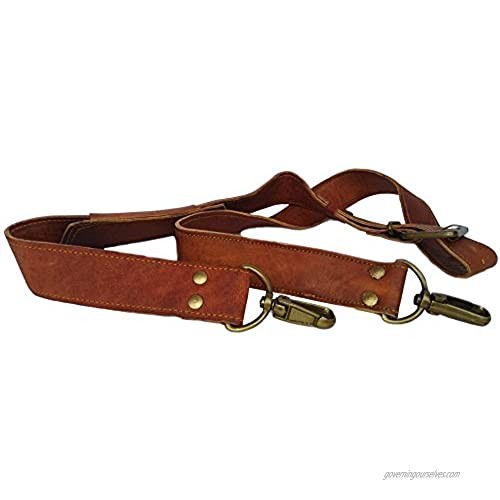 Vintage Couture Leather Adjustable Padded Replacement Shoulder Strap with Metal Swivel Hooks for Messenger Laptop Camera Duffle Bags & More