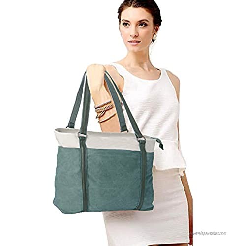 Wearigoo Laptop Tote Bag for Women 15.6 Inch Canvas Large Shoulder Handbag Purse Bags with Zipper and Pockets