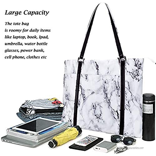Women Laptop Tote Bag for Work Marble Handbag Purse Shoulder Bag Lightweight Water-resistant Laptop Bag for 15.6 Inch