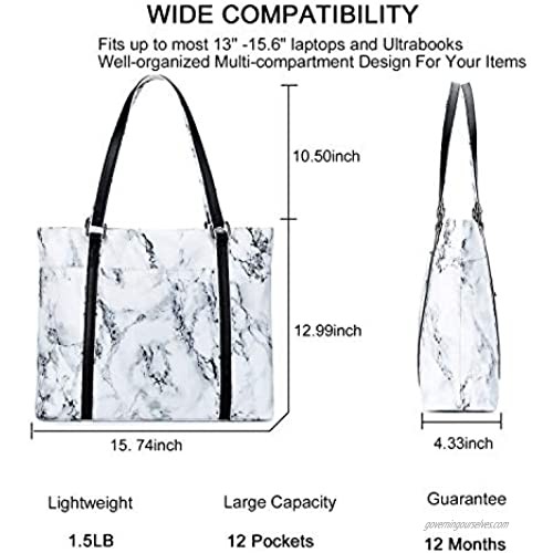 Women Laptop Tote Bag for Work Marble Handbag Purse Shoulder Bag Lightweight Water-resistant Laptop Bag for 15.6 Inch